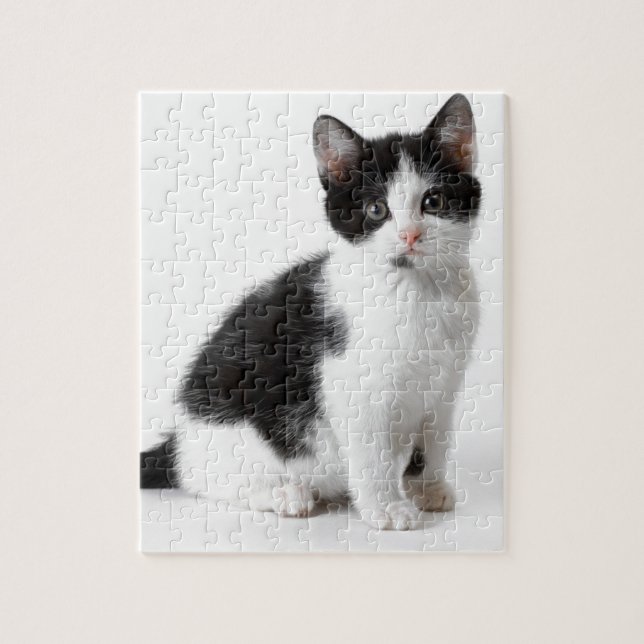 Puzzle Chat noir et blanc de chaton drôle mignon (Vertical)