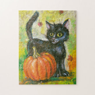 Puzzle Chat noir et citrouille