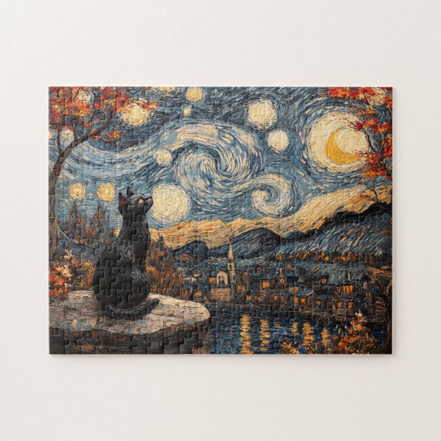 Puzzle Chat noir étoilé (Horizontal)