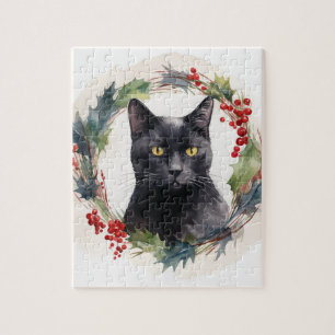 Puzzle Chat noir Fête de couronnes de Noël Kitten