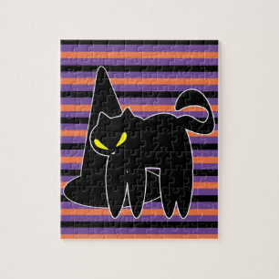 Puzzle Chat noir Halloween Sorcière Chapeau Rayures