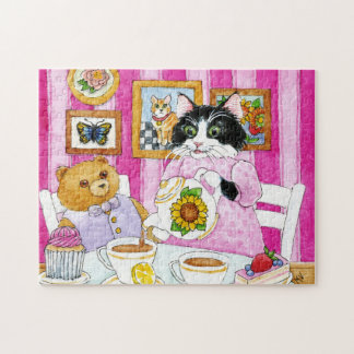 Puzzle Chat, ours en peluche, casse-tête à thé
