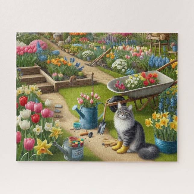 Puzzle Chat portant des pousses de jardin Floral (Horizontal)