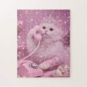 Puzzle Chat Princesse Glamour Utilisant un Téléphone Rose