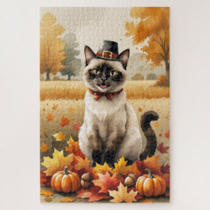 Puzzle Chat Siamois À L'Automne Feuilles L'Art Thanksgivi