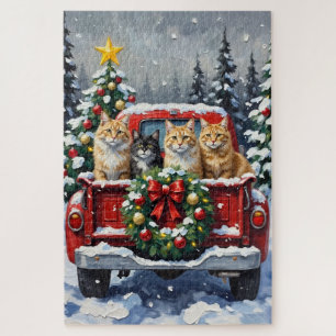 Puzzle Chat Sibérien Noël Camion Rouge Fêtes