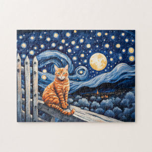 Puzzle Chat sous l'aquarelle étoilée