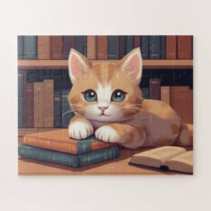 Puzzle Chat sucré allongé sur des livres