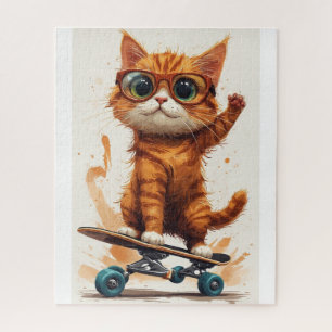 Puzzle Chat sur skateboard