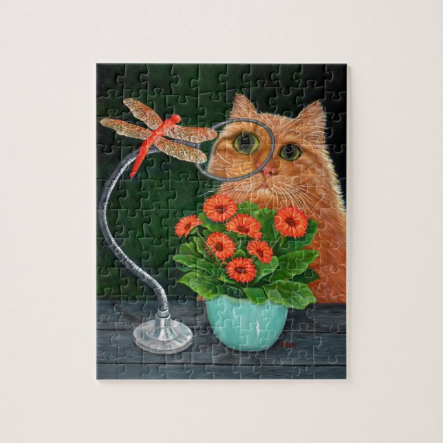 Puzzle Chat Tabby orange et libellule (Vertical)