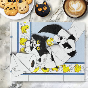 Puzzle Chat Tuxedo Joueur Chaos Papier Toilette Bleu Jaun