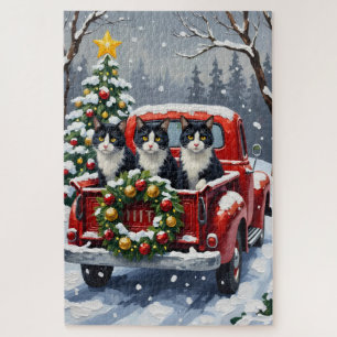 Puzzle Chat Tuxedo Noël Camion Rouge Fêtes