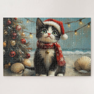 Puzzle Chat Tuxedo Noël Vintage Plage