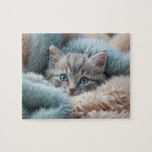 Puzzle Chaton duveteux dans une couverture douce