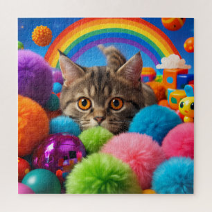Puzzle Chaton ludique arc-en-ciel, chat tigré adorable