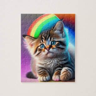 Puzzle Chaton Mignon Avec Arc-en-Ciel et Lumières Néon, C