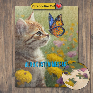 Puzzle Chaton orange blanc Papillon coloré