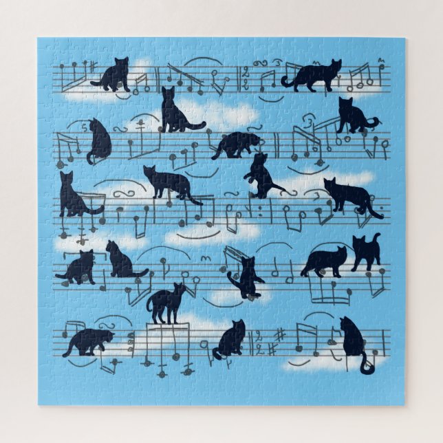 Puzzle chatons bleus et notes musicales (Vertical)