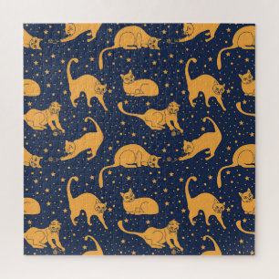 Puzzle Chats amusants, étoiles, motif spatial.