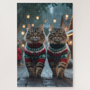 Puzzle Chats Angora Turcs Noël Neige Vacances
