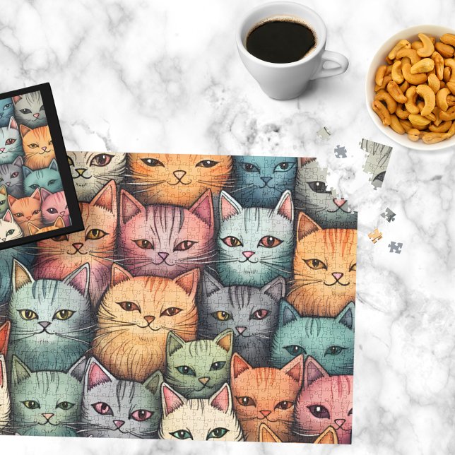 Puzzle Chats colorés Doodle lunatique (This whimsical colorful cats puzzle is purr-fect for anyone who loves cats or quirky modern art.)