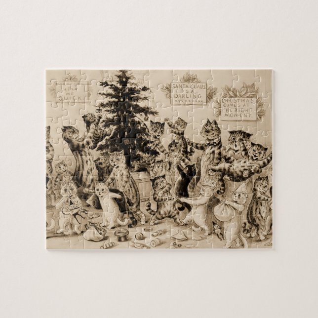 Puzzle Chats décorant l'arbre de Noël par Louis Wain (Horizontal)