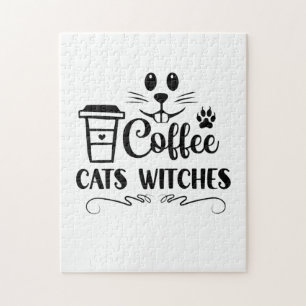Puzzle Chats Halloween sorcières de café Anniversaire