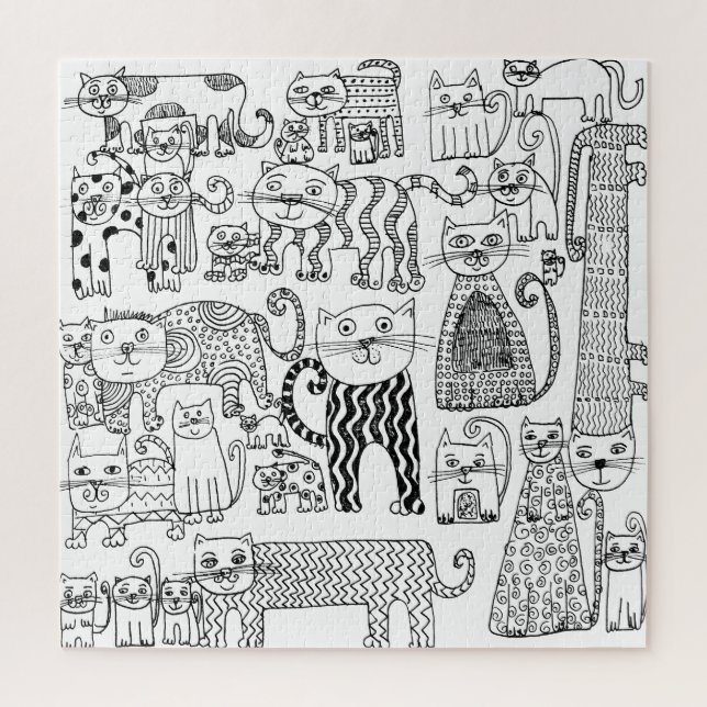 Puzzle Chats Main amusante noire et blanche dessinée Art  (Vertical)
