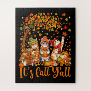 Puzzle Chats mignons d'automne Feuilles Citrouille "C'est
