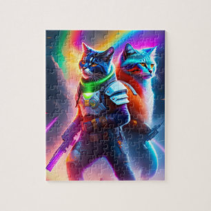 Puzzle Chats Néon Guerrier Futuriste Sci-Fi Avec Laser Gu
