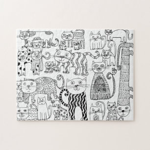 Puzzle Chats Noir et Blanc Art Dessiné à la Main Amusant