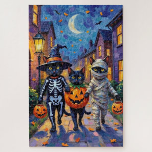Puzzle Chats noirs demandant des friandises en costumes d
