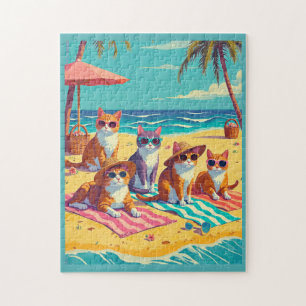 Puzzle Chats se prélassant sur la plage