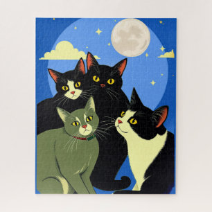 Puzzle Chats sur le rôdeur sous la Pleine lune