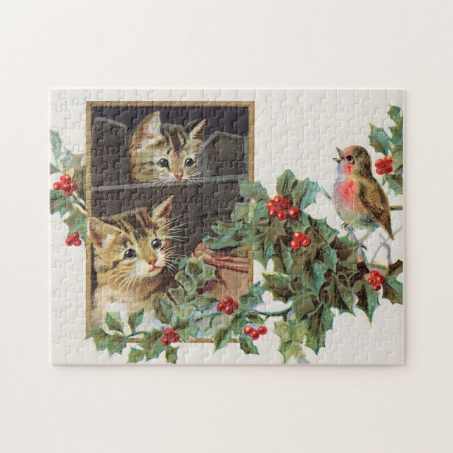 Puzzle Chats vintages et oiseaux (Horizontal)