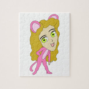 Puzzle chatte rose fille
