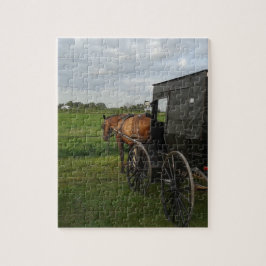Puzzle Cheval Amish et Buggy au coucher du soleil