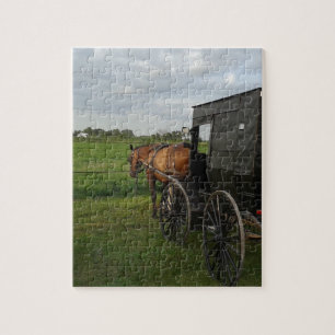 Puzzle Cheval Amish et Buggy au coucher du soleil