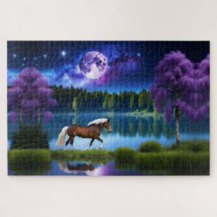 Puzzle Cheval belge Palomino sous ciel étoilé violet