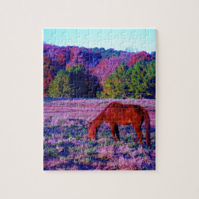 Puzzle Cheval Brown en Grass violet (Vertical)