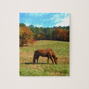 Puzzle Cheval Brown rouge, ciel bleu Turquoise