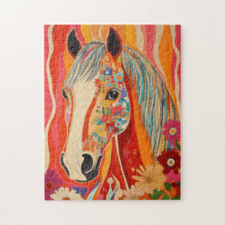 Puzzle Cheval d'alimentation en fleurs