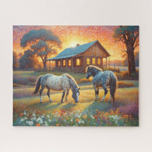 Puzzle Cheval dans la prairie de fleurs sauvages de la fe