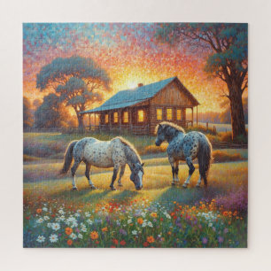 Puzzle Cheval dans la prairie de fleurs sauvages de la fe