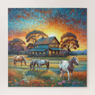 Puzzle Cheval dans la prairie de fleurs sauvages de la fe