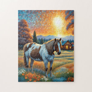 Puzzle Cheval dans la prairie de fleurs sauvages de la fe