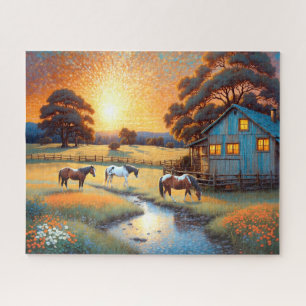 Puzzle Cheval dans la prairie de fleurs sauvages de la fe