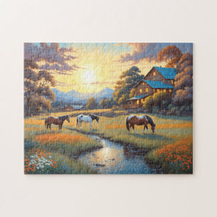 Puzzle Cheval dans la prairie de fleurs sauvages de la fe