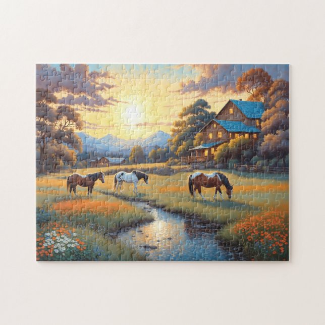 Puzzle Cheval dans la prairie de fleurs sauvages de la fe (Horizontal)