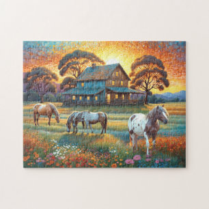Puzzle Cheval dans la prairie de fleurs sauvages de la fe
